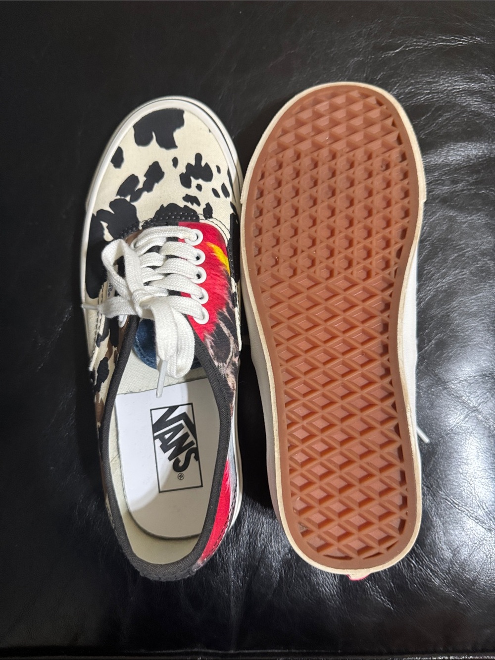 Vans Low Top Sneakers - Cow Print with Red and Tan Accents - Picture 2 of 3